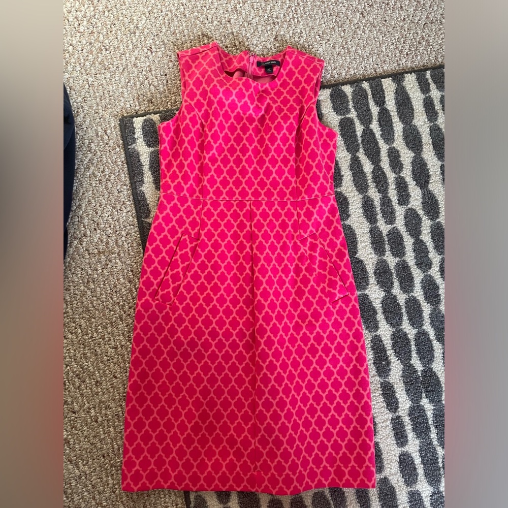Lands End Thick Pink Patterned Viscose Blend Shift Dress